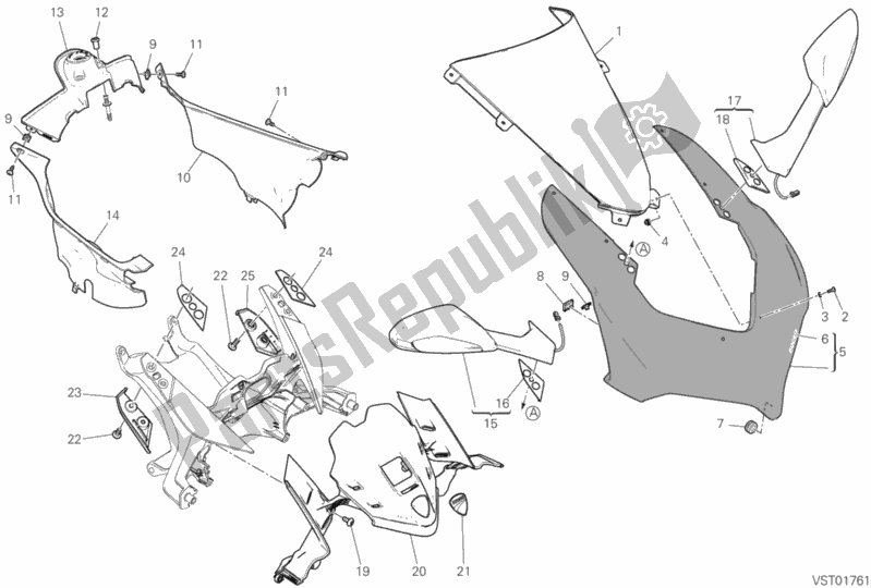 All parts for the Cowling of the Ducati Superbike Panigale V4 USA 1100 2019